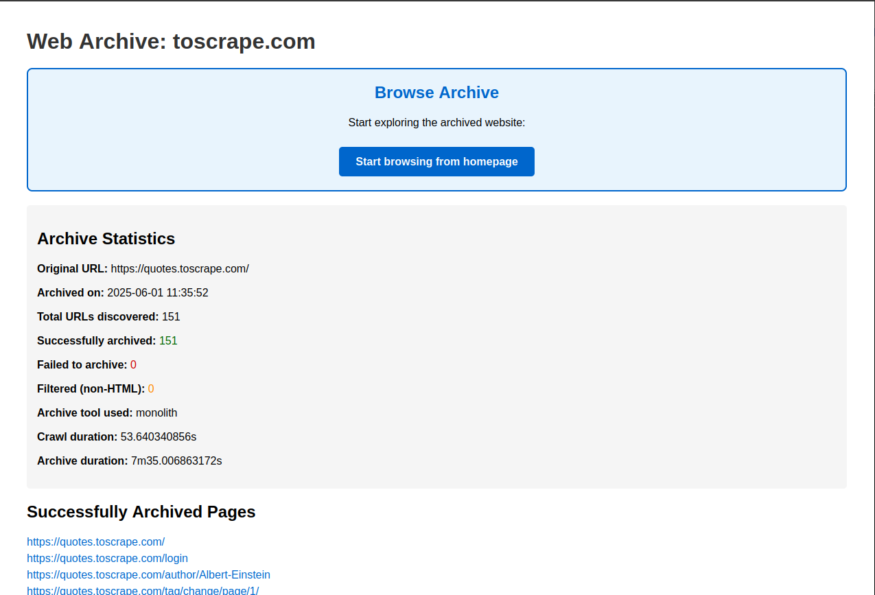 Web Archive Search Results